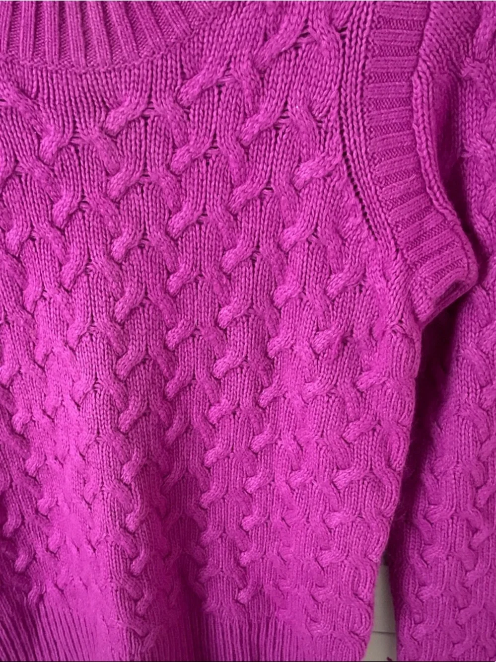 J. Crew Cable-Knit Crewneck Sweater in Magenta